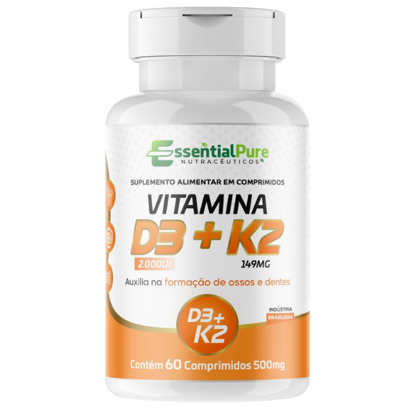 Vitamina D3 2000 UI + K2 MK7 – 60 Comprimidos 500mg | Pura, Sem Sabor