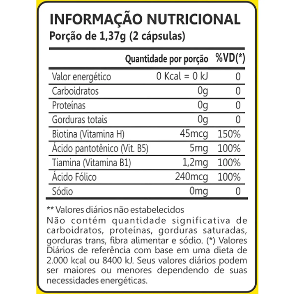 Biotina + Ácido Fólico – Cabelos, Unhas e Vitaminas | 60 Cápsulas (Sem Sabor)